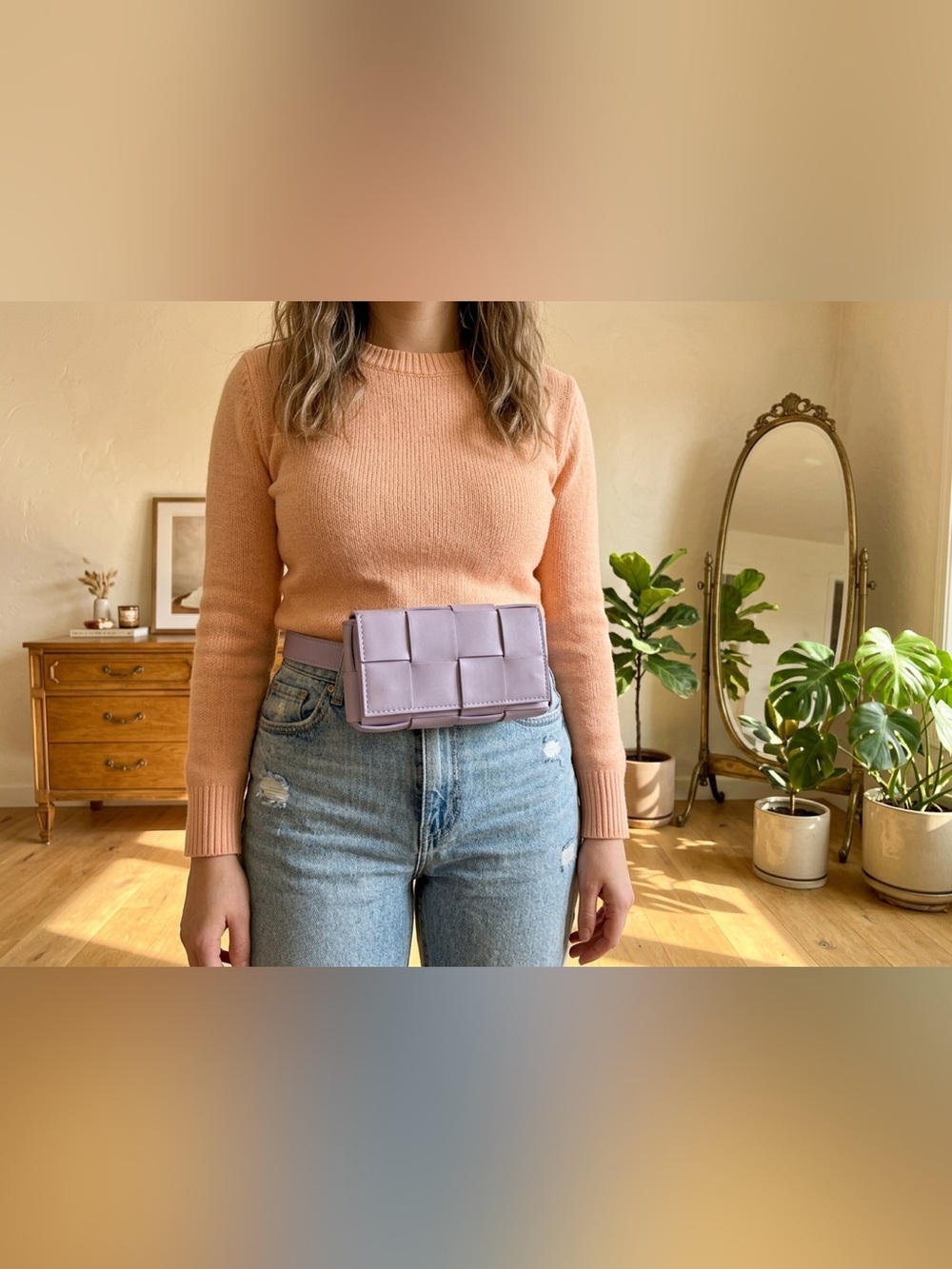 NWT Lilac Woven Intrecciato Belt Bag Fanny Pack Sling Purse